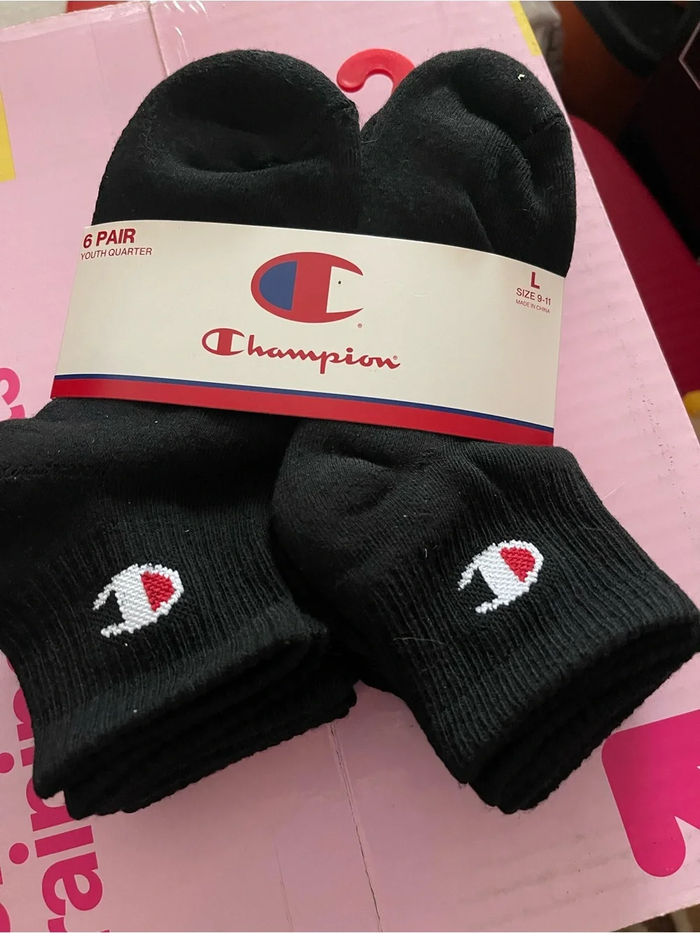 Champion Black Kids Crew Socks with Logo - 6 Pack